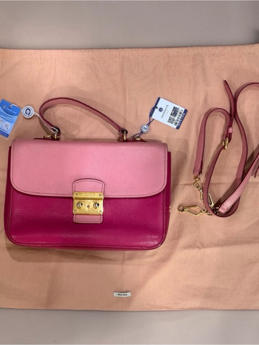 MIU MIU Madras leather crossbody bag - Pink/Hot Pink + COA | PreLOVED